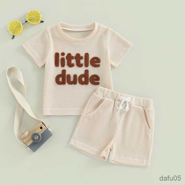 

clothing sets 0-3y summer casual toddler boys clothes sets short sleeve letter print solid color drawstring shorts r230815, White