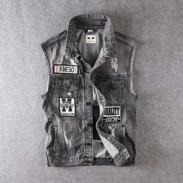 

new men's grey perforated men's sleeveless coat top, Black;white