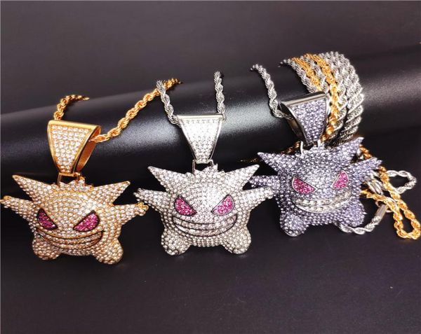 

luxury hip hop personality monster elf geng ghost cartoon micro inlaid purple zircon hip hop pendant necklace men039s cuban cha2727619, Silver