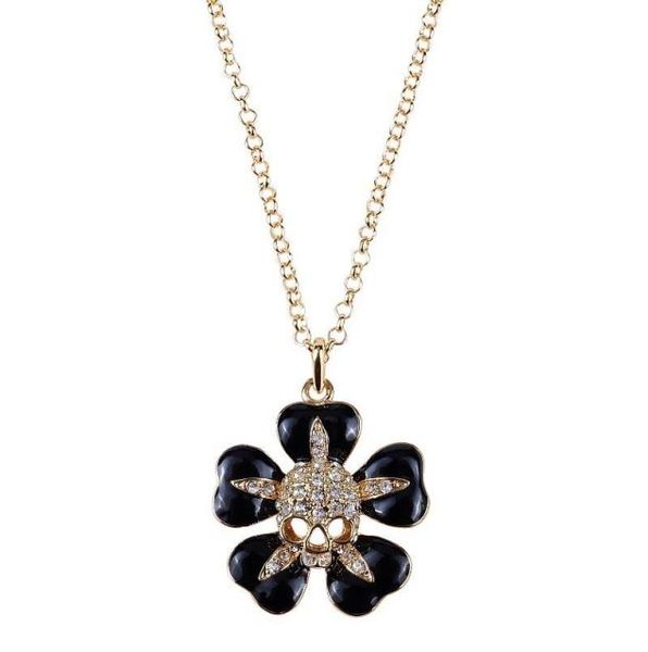 

black small flower inlaid with gold skull saturn necklace lacquered skull flower necklace6206414, Silver