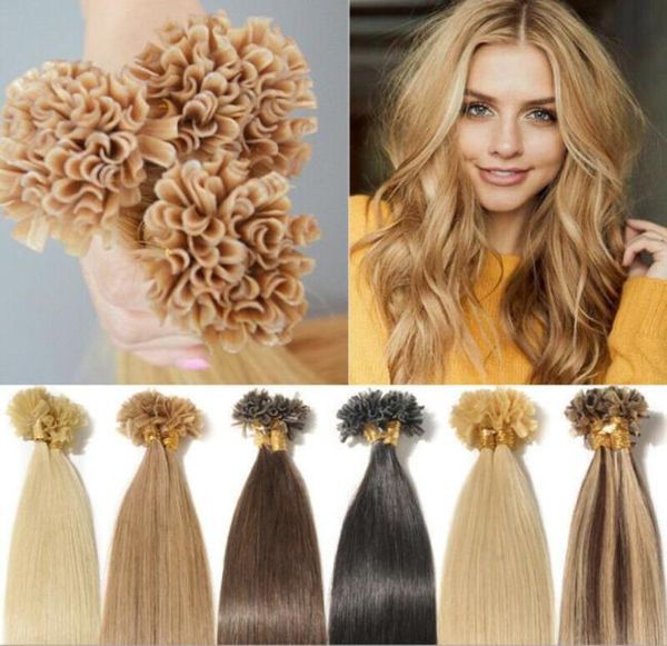 

u tip remy human hair extensions 100 strands per set european keratin stick hair straight 16quot 18quot 22quot brown blonde 1172764, Black