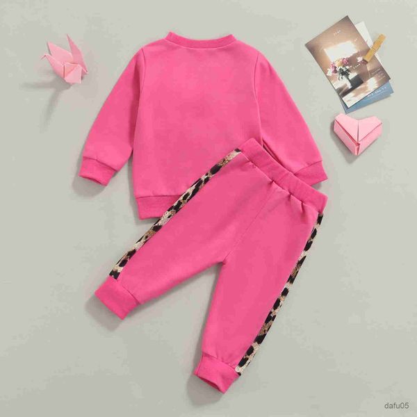 

clothing sets toddler fall clothing girl clothes set heart shape bead decoration pullover leopard print trousers casual outfit r230815, White