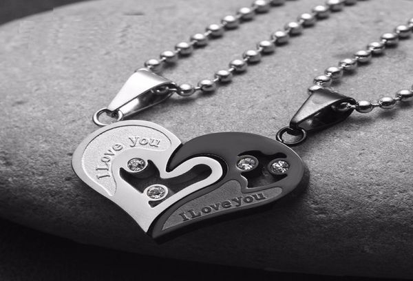 

mens womens couple necklace love heart stitching pendant puzzle matching two halves heart for lovers memorial day gift 2pcs9755037, Silver