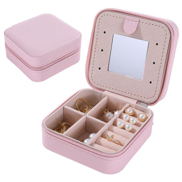

portable small jewelry box girls jewellery organizer faux leather mini travel case rings earrings necklace display storage cases, Black;white