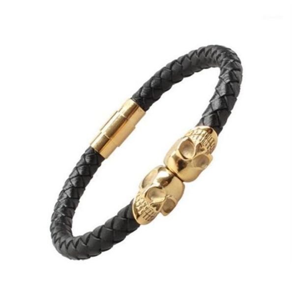 

cuff cuff braided leather band bracelet men gothic punk skl in solid titanium stainless steel dia 8mm gold rose sier black color d9088700, White