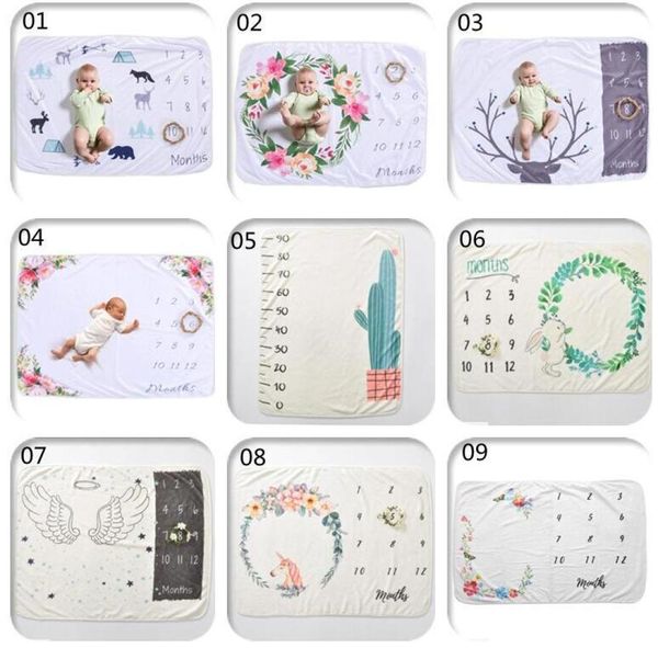 

9 styles ins baby pographic background props soft fleece baby milestone blankets letters flower animals print pographic blan7577967