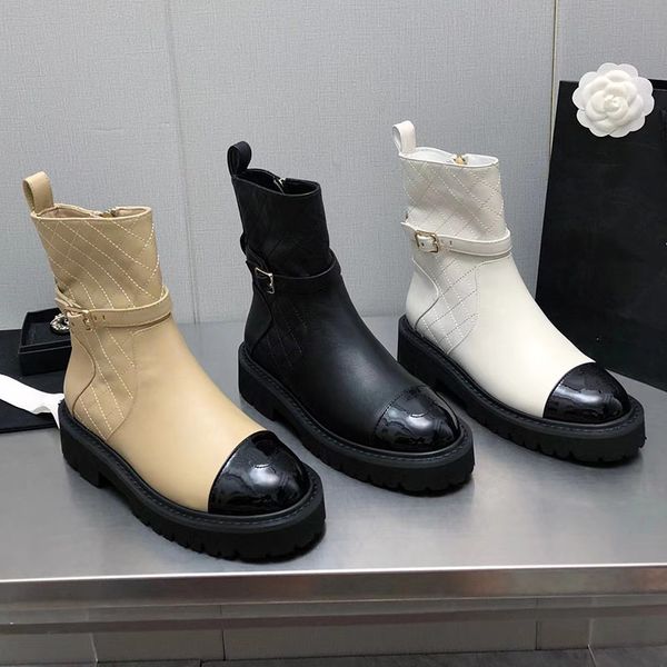 

2023 designer luxury pure color martin ankle boots womens 100% leather outdoor party breathable diamond zipper boot lady fashion mid-heel co, Black