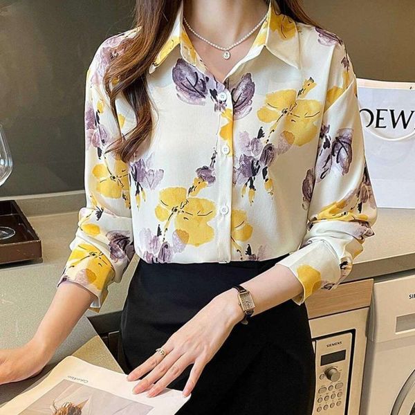 

floral chiffon shirt for women early autumn long sleeve fashioned, White