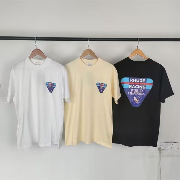 

designer fashion clothing tees tshirt niche beauty trend rhude race patch double yarn pure cotton casual short sleeved tshirt for men women, White;black