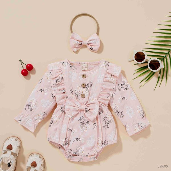 

clothing sets new autumn long sleeve bow romper jumpsuit toddler clothing baby girls floral clothes cotton casual r230815, White