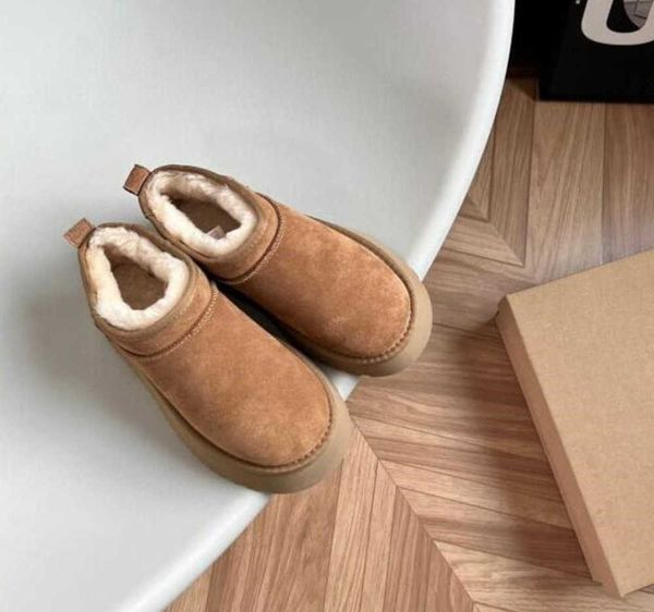 

ultra mini ug gs boot designer woman platform snow boots australia fur warm shoes real leather chestnut ankle fluffy booties for women antel, Black