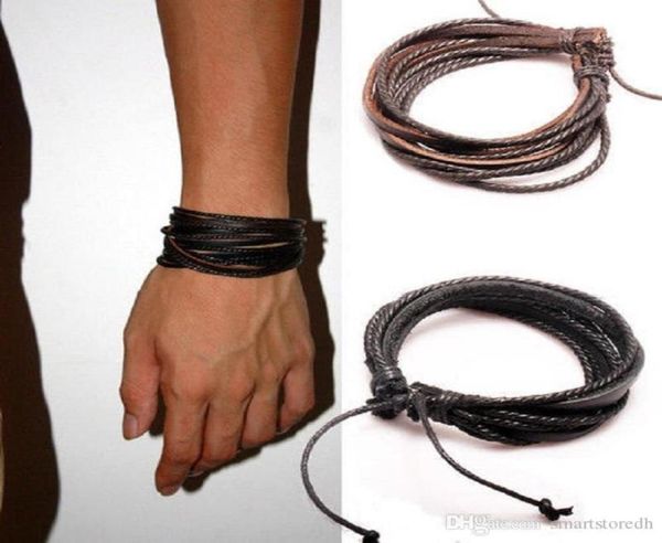 

retro fashion wrap leather bracelets mens weaving braided rope jewelry accessories syeer c00065 fash1008845, Golden;silver