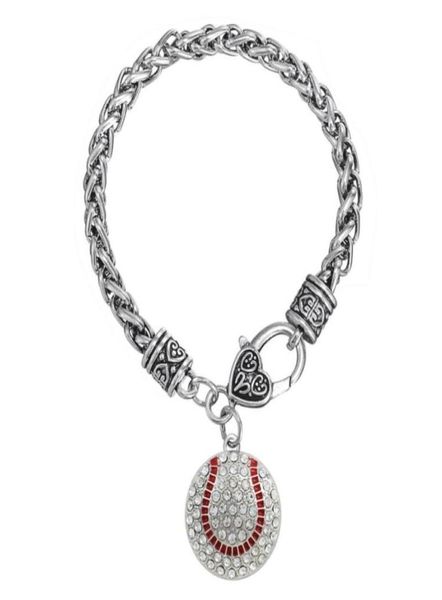 

round rhinestones baseball softball attitude is everything charm bracelet love gift7072672, Golden;silver