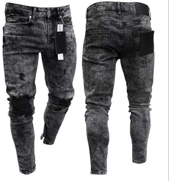 

men039s sweatpants hole jeans pants casual foot zipper male ripped skinny trousers black biker pencil long pants 2203142293107, Blue