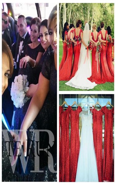 

real pictures scoop neck short mermaid bridesmaid dresses bling bling sequined vshape back evening black red party gowns custom p8210632, White;pink