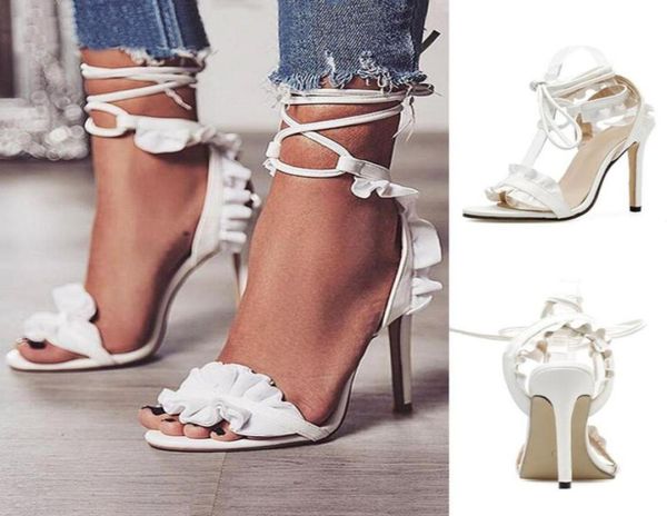 

fashion luxury designer women shoes high stiletto heels for weddings ankle straps white sandals formal party banquet dinner s8366817, Black