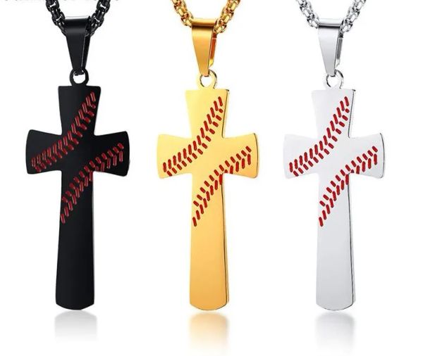 

new 20pcs silver flat cross baseball bat cross pendant necklace gold silver black color stainless steel baseball cross pendant necklacezz