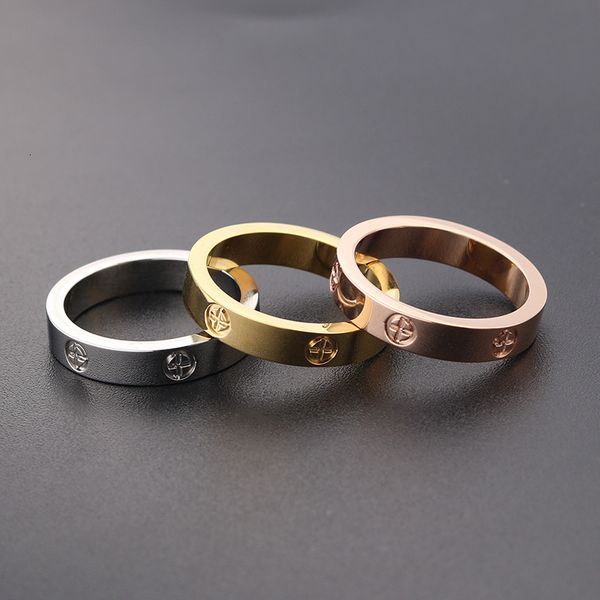 

band rings trendy stainless steel rose gold color love ring for women men couple cz crystal rings luxury brand jewelry wedding gift 230815, Silver