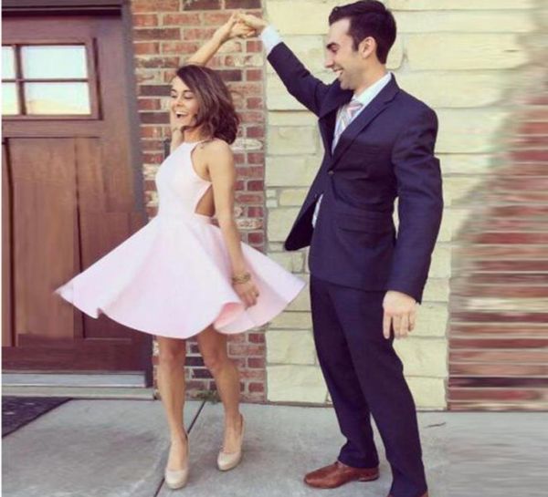 

simple light pink spaghetti straps aline homecoming dresses diamond front zipper backless mini dress party dress9368888, Blue;pink