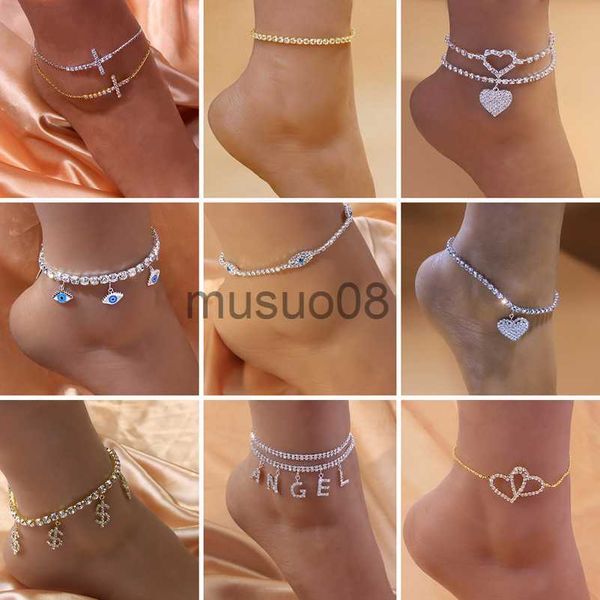 

anklets rhinestone anklet adjustable beh foot chain anklet luxury heart brelet on leg barefoot wedding party charm female jewelry j230815, Red;blue