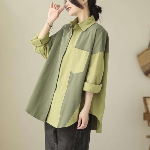 

fat mm large blouses size womens clothing spring and summer style western stitching shirt loose slimming long, White