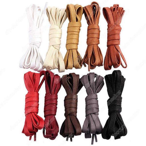 

fashion 10 colors 120 cm shoelaces waterproof 7 mm width flat waxed shoelace durable casual leather shoe strings2350, White;pink