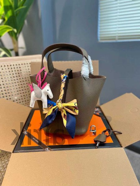 

vegetable basket bags picotin lock female genuine leather 2023 first layer cowhide handbag large capacity bucket bag brand tote luxury cvn n