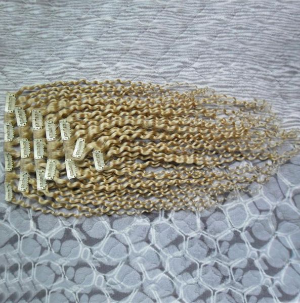 

blonde kinky curly clip in human hair extensions brazilian remy hair 100 human hair 7 piecesset 100g clip ins5214771, Black;brown