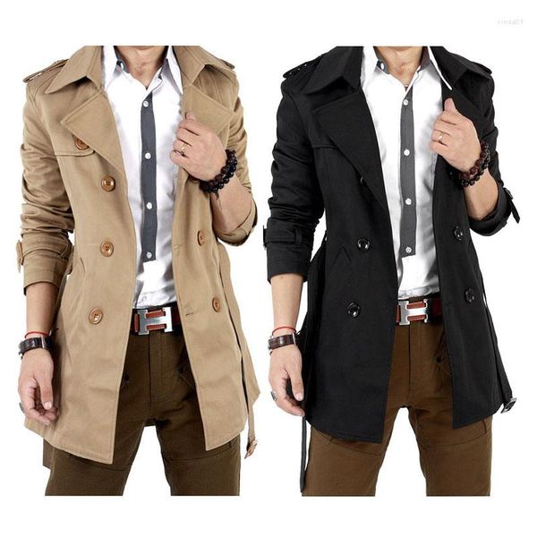 

men's jackets autumn spring trench coat men slim korean double-breasted mid-length fashion jacket winter, Black;brown