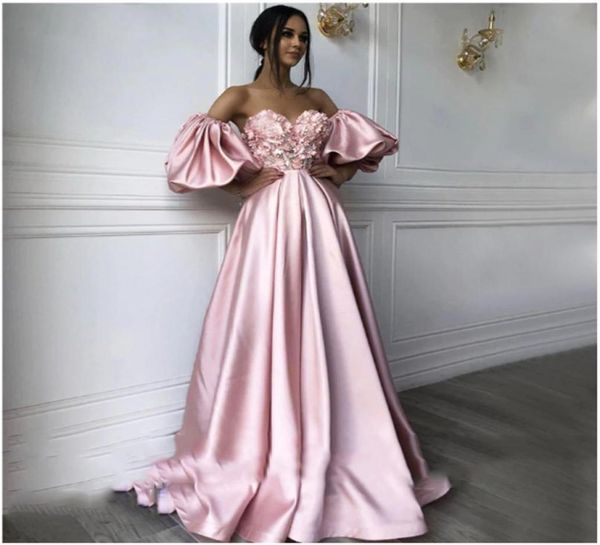 

pink sweetheart neck caftan evening dresses flowers full sleeve arabic special occasion dress evening party gowns8113226, Black;red