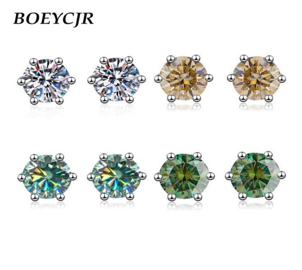 

stud boeycjr 925 classic 6 prongs silver 0512ct blue moissanite vvs1 fine jewelry diamond earring for women gift9272449, Golden;silver