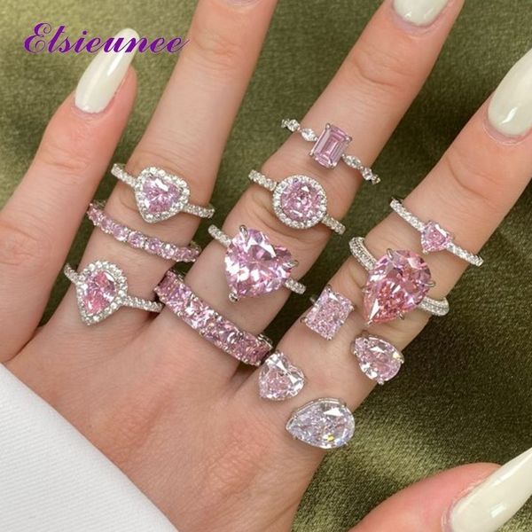 

wedding rings elsieunee romantic 925 sterling silver radiant cut pink sapphire diamond gemstone wedding engagement ring fine jewelry wholesa, Slivery;golden