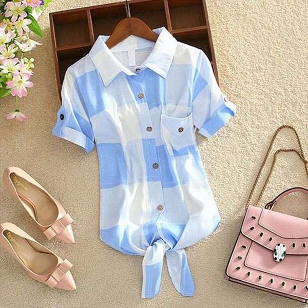 

large size cotton plaid spring blouses and summer korean style all matching casual long sleeved shirt womens loose, White