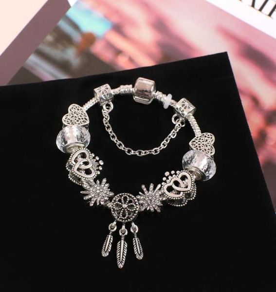 

strands bracelet heart glass beads dream catcher silver alloy jewelry5853551, Black