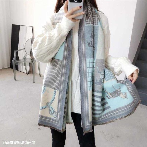 

online winter and autumn scarf for women men store 2023 new cashmere women's advanced warmth thickened air conditioning shawl long carr, Blue;gray
