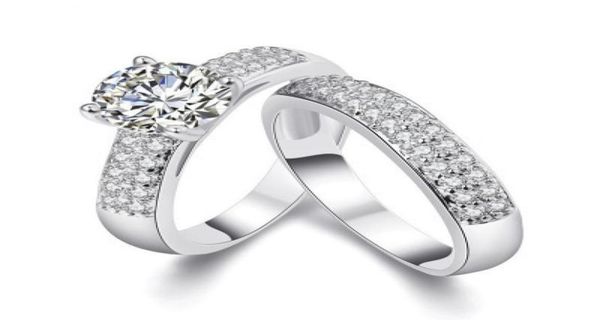 

new fashion wedding ring fourclaw micro inlay zircon couple ring fashion antireal diamond ring trade jewelry whole6895389, Silver