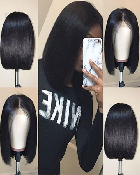 

new bob lace front human hair wigs with baby hair pre plucked brazilian remy hair natural hairline straight short bob wig for blac5959464, Black;brown