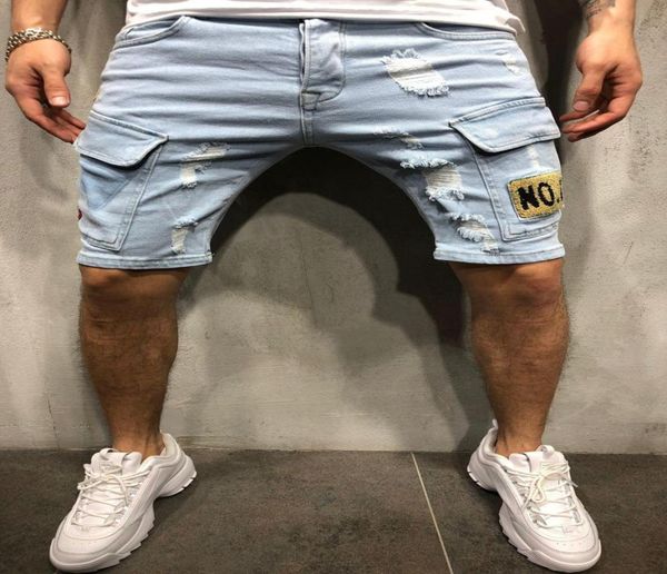 

januarysnow street style mens holes denim shorts summer fashion men denim jeans slim straight pants trend mens designer pants8158452, Blue