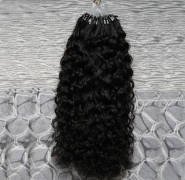 

10quot26quot mongolian kinky curly hair micro loop hair extensions 100g micro loop human hair extensions 100s micro rings loo3923217, Black