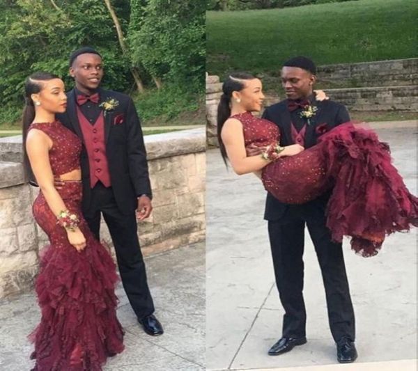 

elegant two pieces burgundy lace mermaid maroon prom dresses 2021 jewel neck plus size evening occasion gowns vestidos custom made8787753, Black