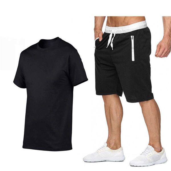 

summer new men's short sleeve t-shirt+shorts set solid color t-shirt for men, Gray