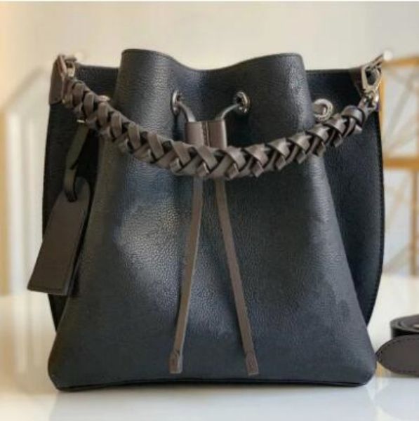 

10a spring and summer leather women's bags new luxury designer drawstring splicing hollow large capacity shopping bags bucket letters c