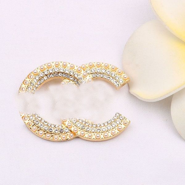 

luxury brand designer letter pins brooches women gold silver crysatl pearl rhinestone brooch suit pin wedding party jewerlry accessories gif, Gray