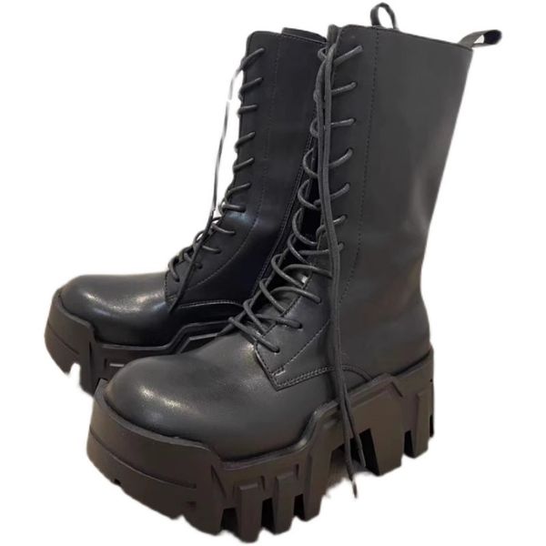 

handmade designed fw23 bulldozer real leather cowhide boots genius botas, Black