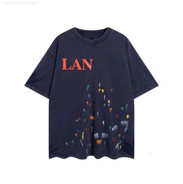 

2023 designer lanvins letter printing ink splashing color dots short sleeve men's and women's lovers t-shirt trend navy, White;black