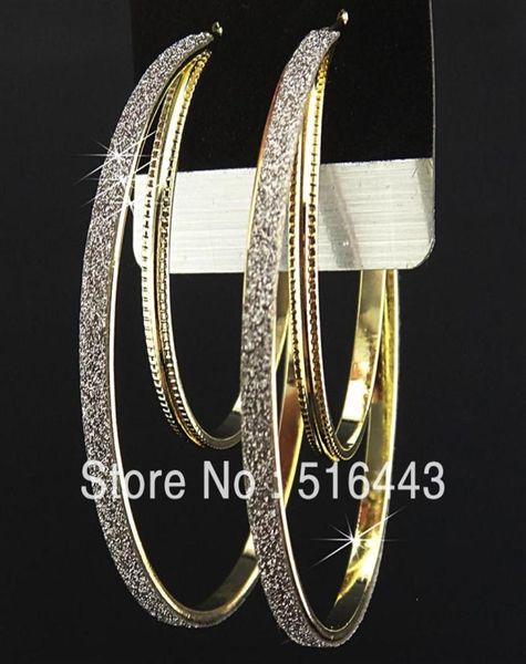 

selling 6pairs fashion gold plated frosted double women mens hoop earrings whole jewelry lots a899271j2484388, Golden;silver