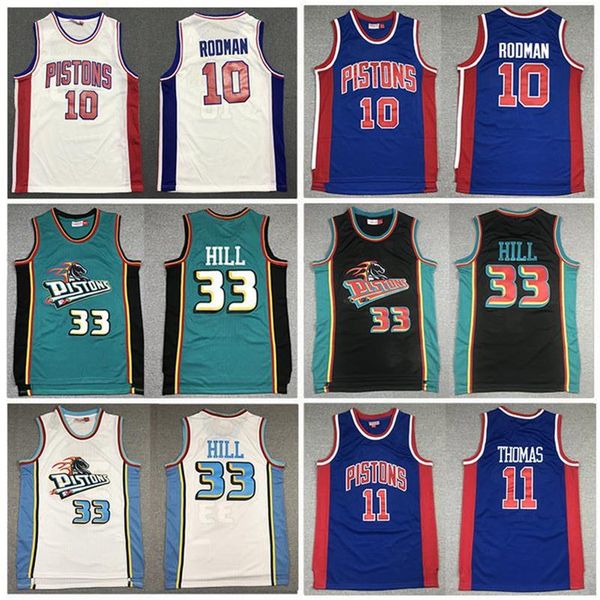 

mitchell ness retro basketball jerseys 33 grant hill 11 isiah thomas 10 dennis rodman stitched piston jersey hardwood vintage classics mesh, Black;red