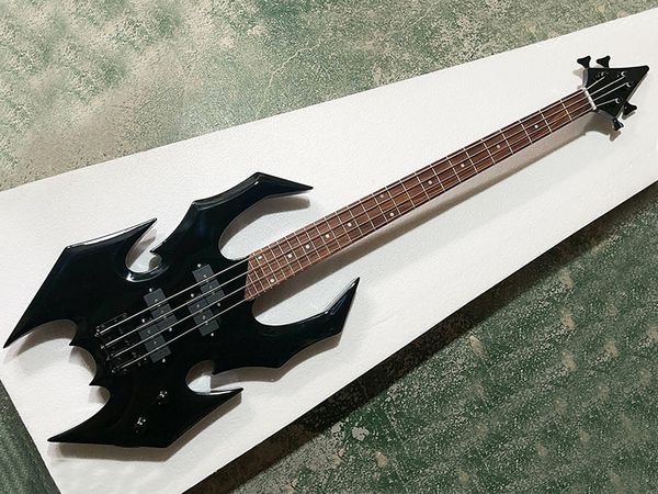 

4 strings black electric bass with 27 frets rosewood fretboard