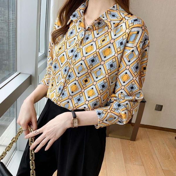 

print long sleeved shirt womens autumn dress temperament all matching slim looking office, White