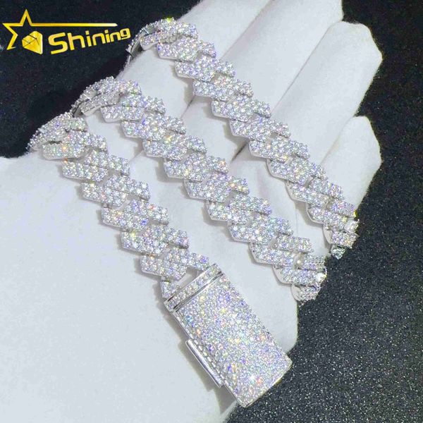 

13mm iced out cuban chains vvs diamond 925 sterling silver miami cunam link necklaces for men